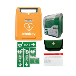 Pack DEA intérieur Mindray Beneheart C1A avec armoire Aivia IN+ signalétique + kit de réanimation + étiquette de maintenance
